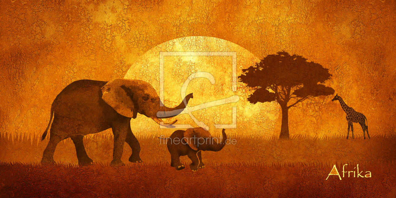 Bild-Nr.: 10607892 Elefanten in Afrika 1 mit Afrikaschriftzug erstellt von Mausopardia