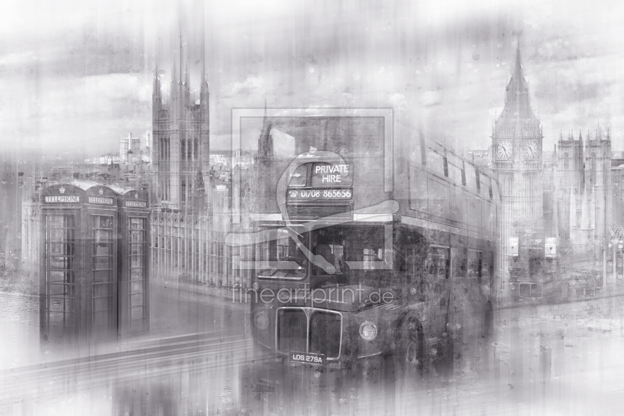 Bild-Nr.: 10991516 City-Art LONDON Westminster Collage schwarzweiß erstellt von Melanie Viola