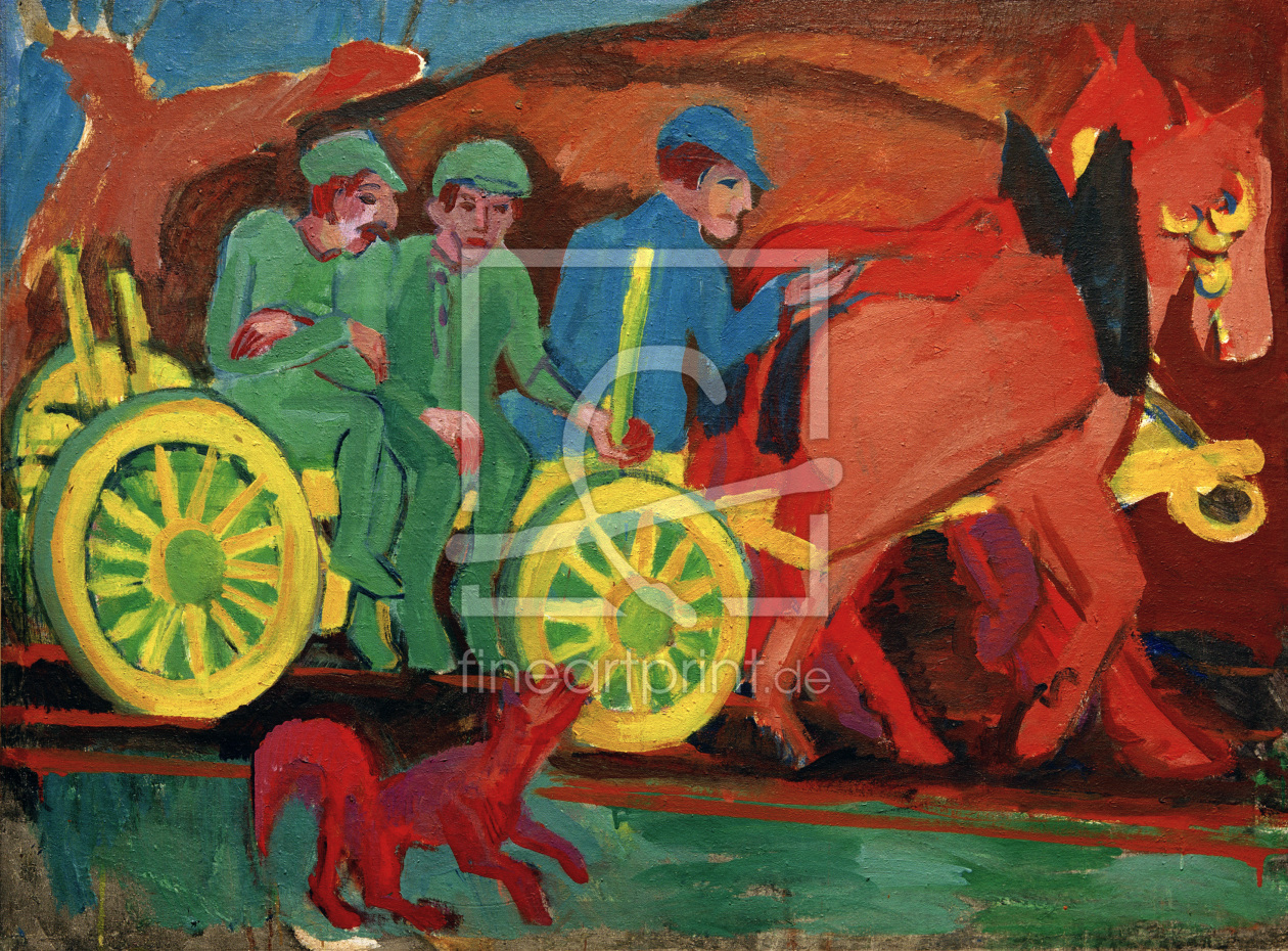 Bild-Nr.: 30008281 E.L.Kirchner, Pferdegespann mit 3 Bauern erstellt von Ernst Ludwig Kirchner