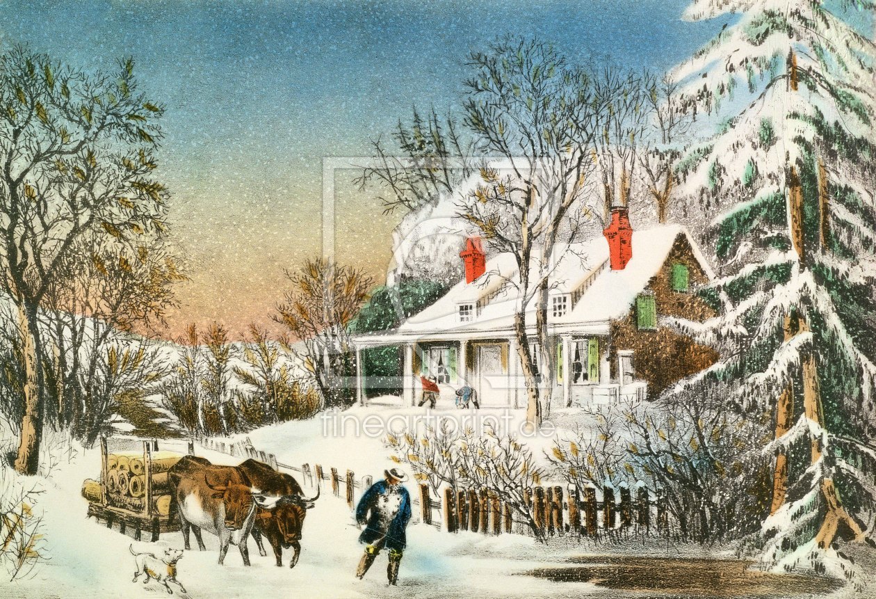 Bild-Nr.: 31002434 Bringing Home the Logs, Winter Landscape, 19th century erstellt von Currier, Nathaniel and Ives, J.M.