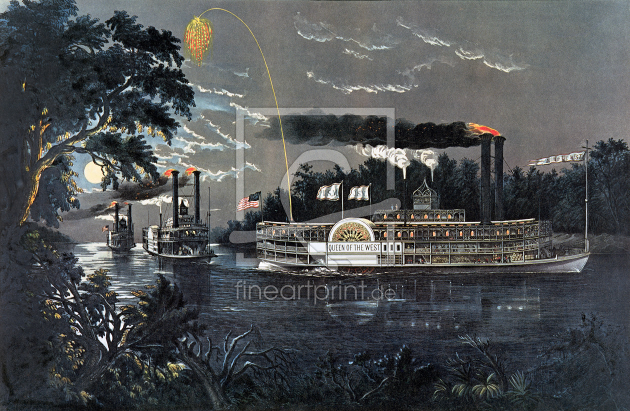 Bild-Nr.: 31002442 RL 27835 Rounding a Bend on the Mississippi Steamboat Queen of the West erstellt von Currier, Nathaniel and Ives, J.M.