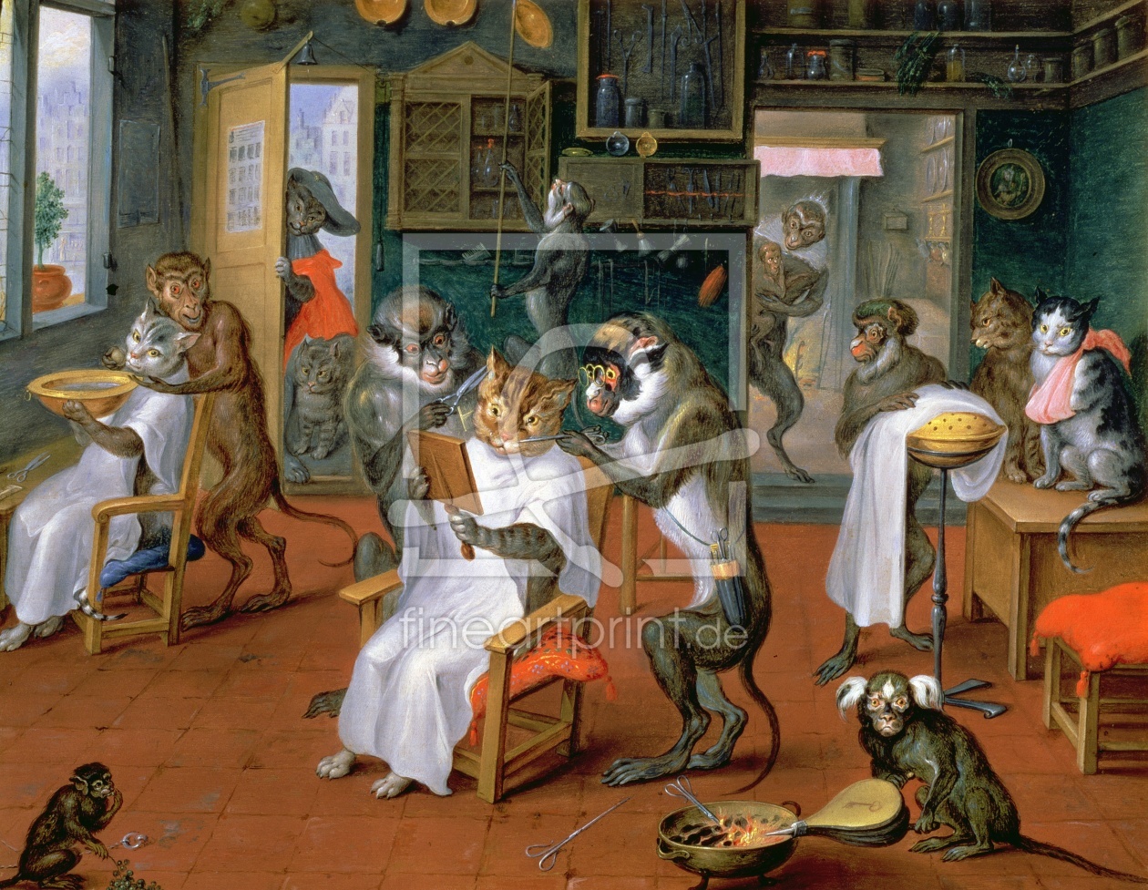 Bild-Nr.: 31002683 Barber's shop with Monkeys and Cats erstellt von Teniers, Abraham
