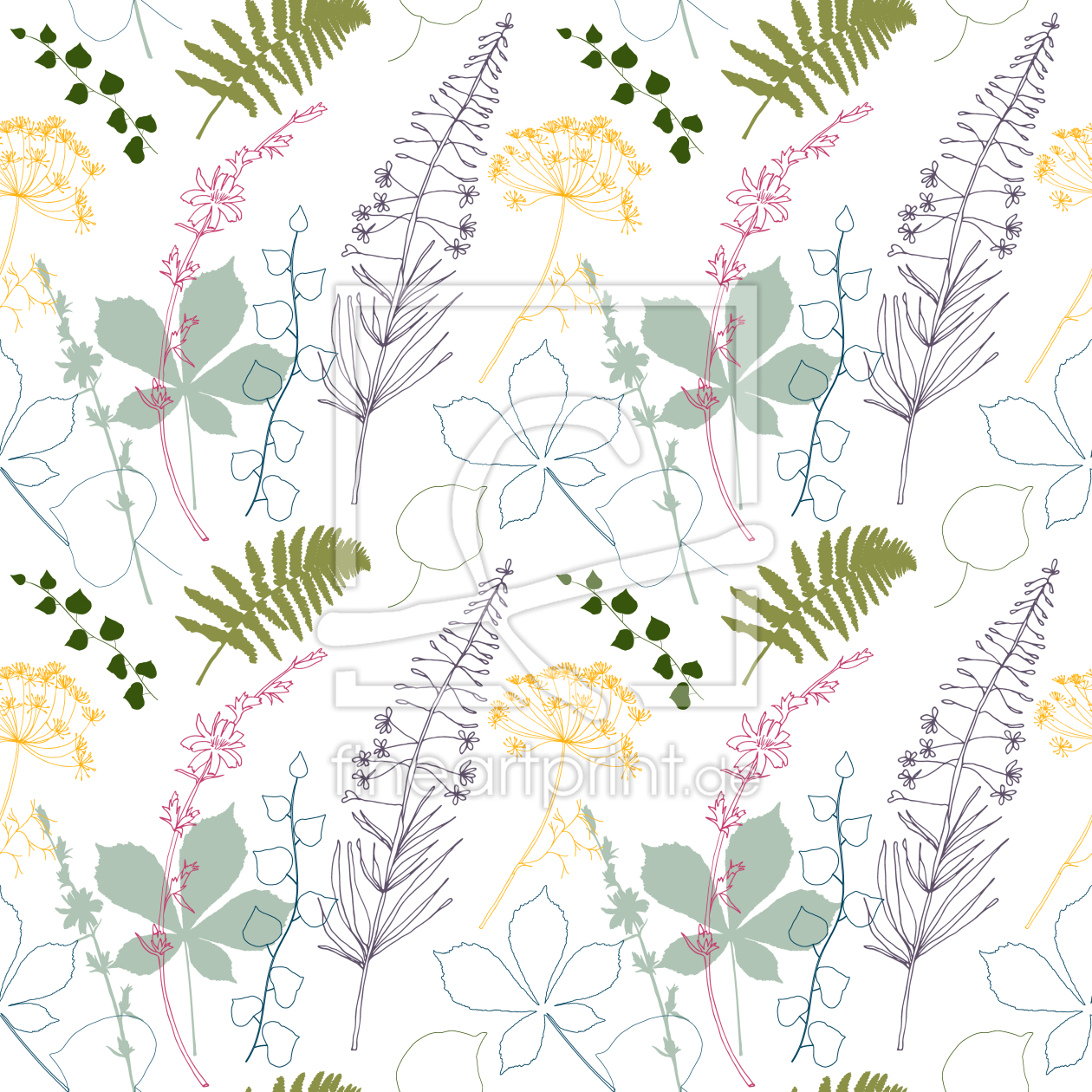 Bild-Nr.: 9014563 Wiesenblüten und Kastanien-Efeublätter erstellt von patterndesigns-com