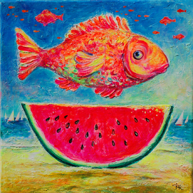 Goldfisch und Melone am Strand/11553644