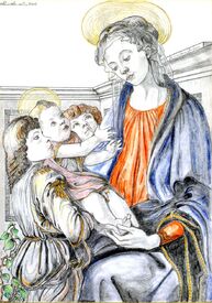 Kopie mit Variante von MADONNA MIT KIND UND ENGELN von Botticelli/11602794