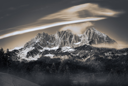 Bild-Nr: 12308530 Wilder Kaiser im Nebel  schwarz weiß Erstellt von: MarcoMartycz