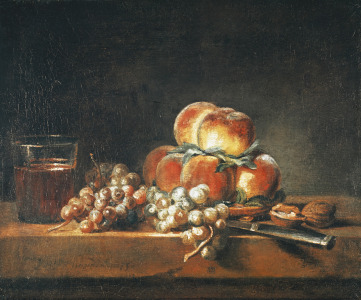 Bild-Nr: 31000186 Still Life of Peaches, Nuts, Grapes and a Glass of Wine, 1758 Erstellt von: Chardin, Jean Siméon