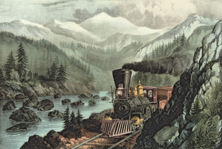 Bild-Nr: 31002451 The Route to California. Truckee River, Sierra Nevada. Central Pacific railway,  Erstellt von: Currier, Nathaniel and Ives, J.M.