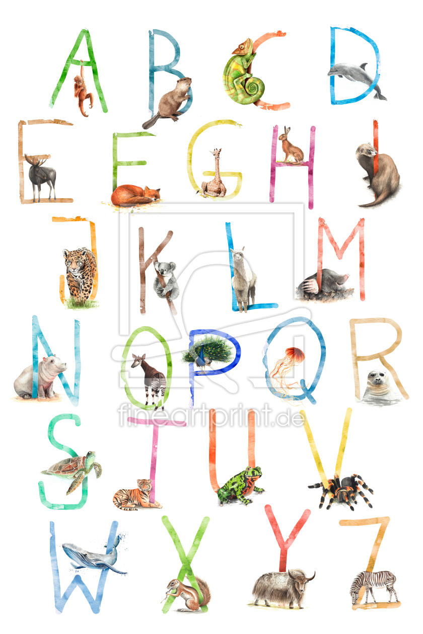 ABC Poster Tiere as a canvas print 11996742 | Fine A...