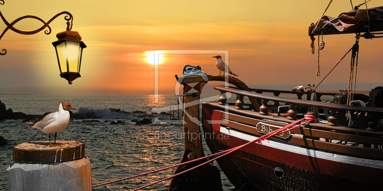 Bild-Nr.: 10060395 Hafenidylle mit Boot im Sonnenuntergang erstellt von Mausopardia