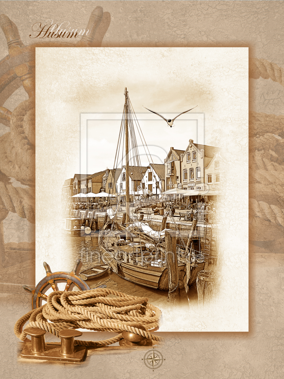 Bild-Nr.: 10437665 Hafen Husum Collage im Nostalgie Style erstellt von Mausopardia