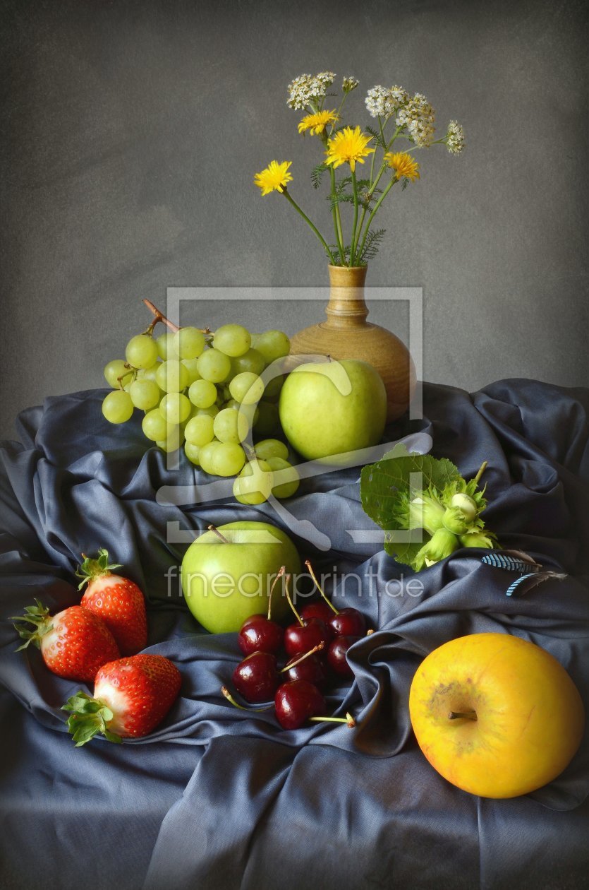 Bild-Nr.: 10566166 Stilleben mit Früchten und Sommerblumen erstellt von Rolf Eschbach