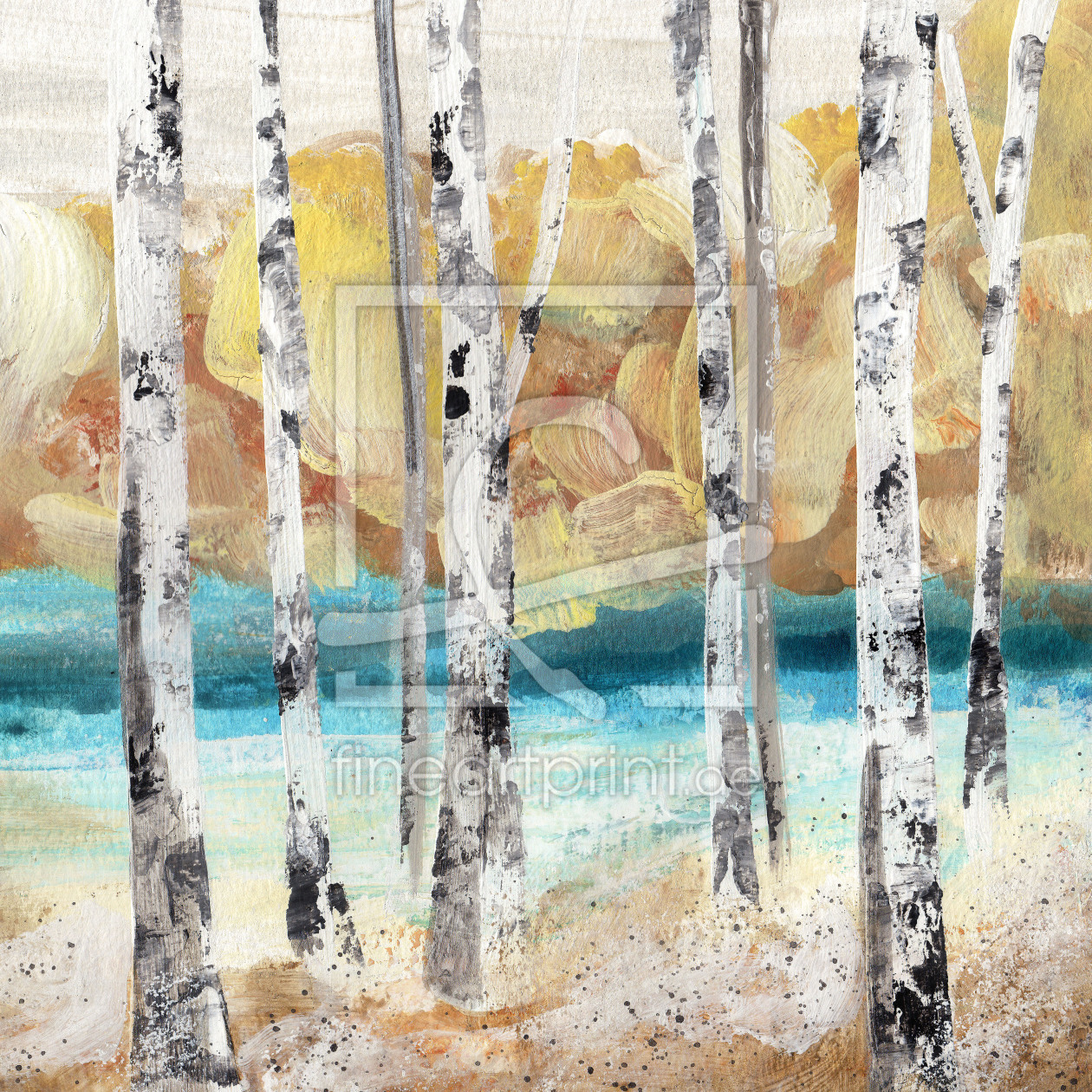 Bild-Nr.: 10790478 Water Color Trees With Yellow Trees In Back Right Side erstellt von CASA-FINE-ARTS