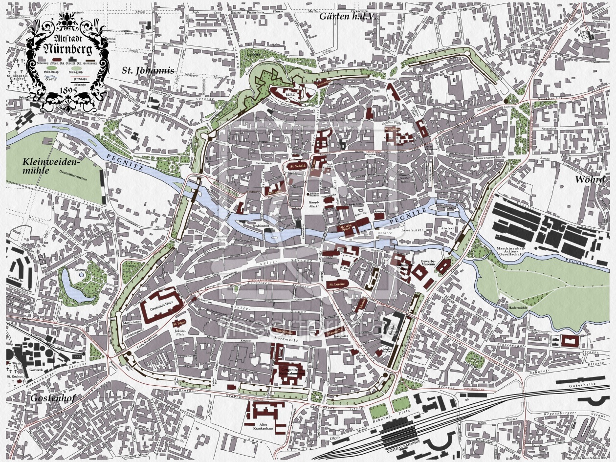 Bild-Nr.: 10898060 Plan von Nürnberg 1895 erstellt von byteclaus