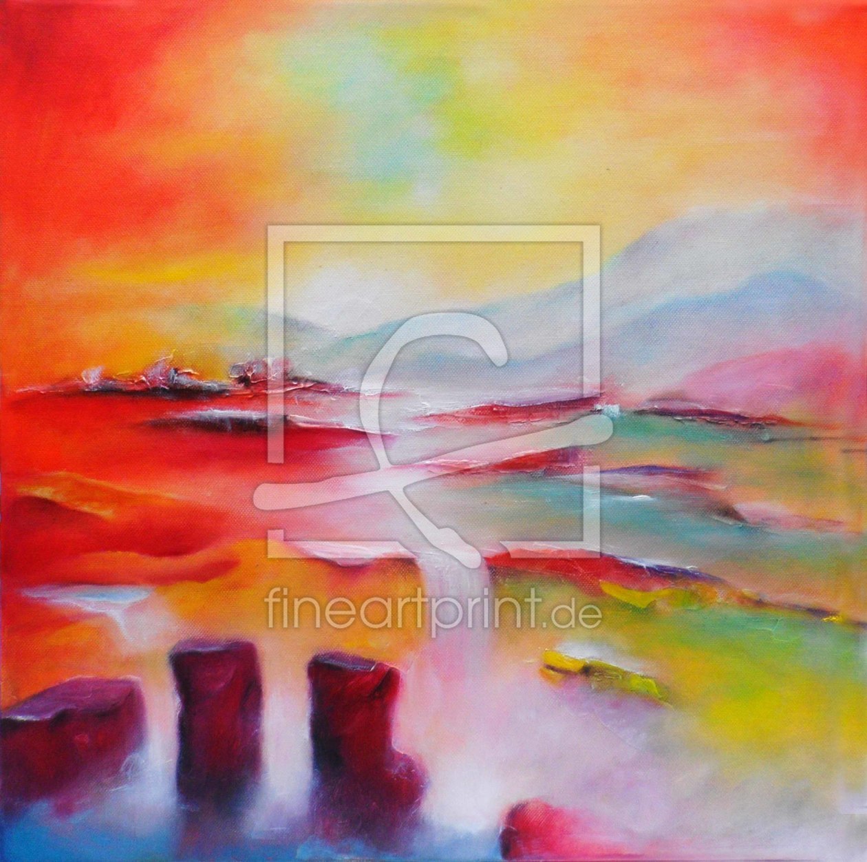 Bild-Nr.: 11321660 Fantasieland in rot 50 x50 cm Strukturpaste, Öl auf Leinwand erstellt von guteSeele