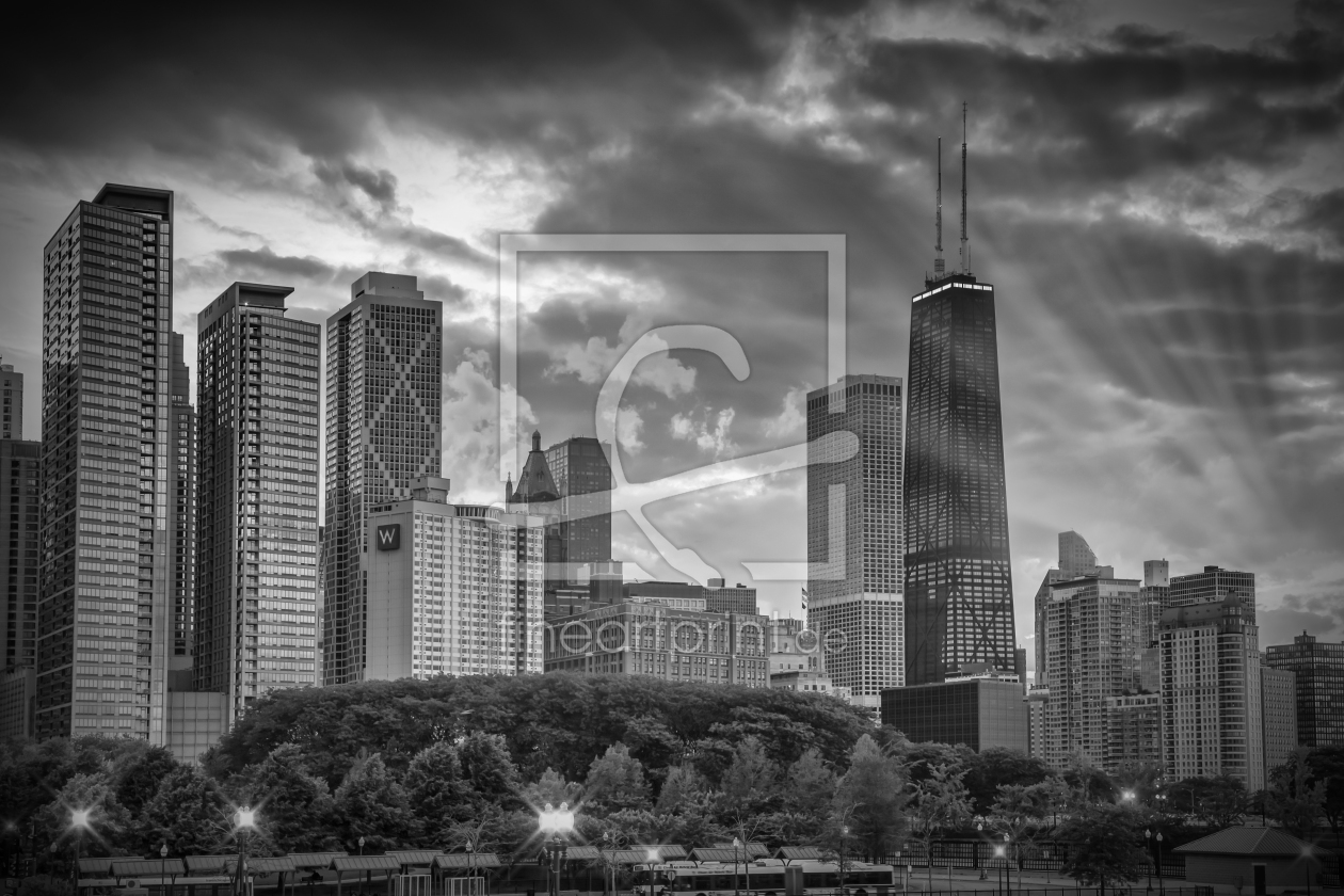 Bild-Nr.: 11339518 CHICAGO Skyline schwarz-weiß erstellt von Melanie Viola