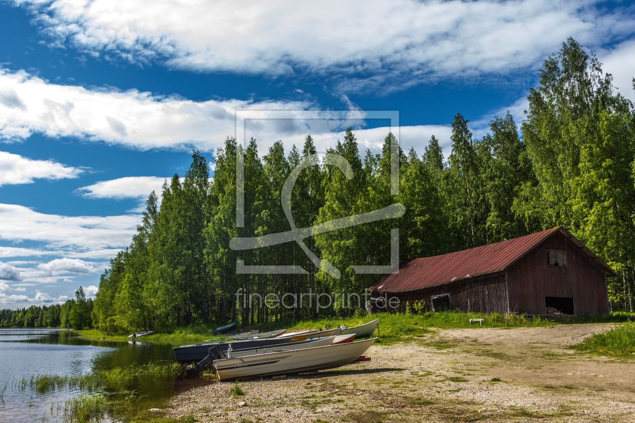 Bild-Nr.: 11704784 Boote am See mit Hütte in Finnland erstellt von Anja Schäfer