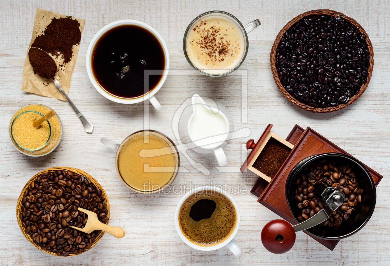 Bild-Nr.: 11833455 Kaffeezutaten mit Kaffeemühle und Kaffeebohnen erstellt von xfotostudio