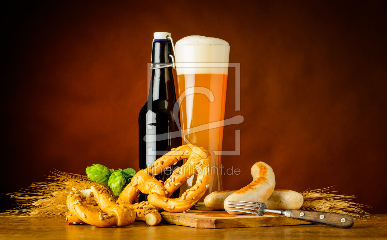 Bild-Nr.: 11914461 Stillleben mit Weißbier Brezel und Wurst erstellt von xfotostudio