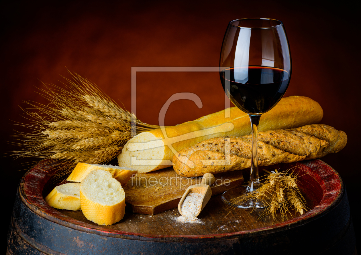 Bild-Nr.: 11916769 Französisches Baguette mit Rotwein Stillleben erstellt von xfotostudio