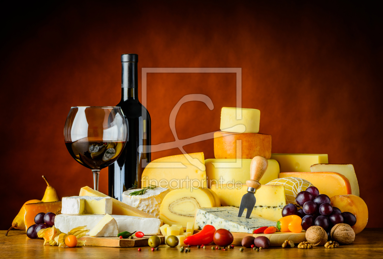 Bild-Nr.: 11921286 Stillleben mit Käsesorten und Rotwein erstellt von xfotostudio