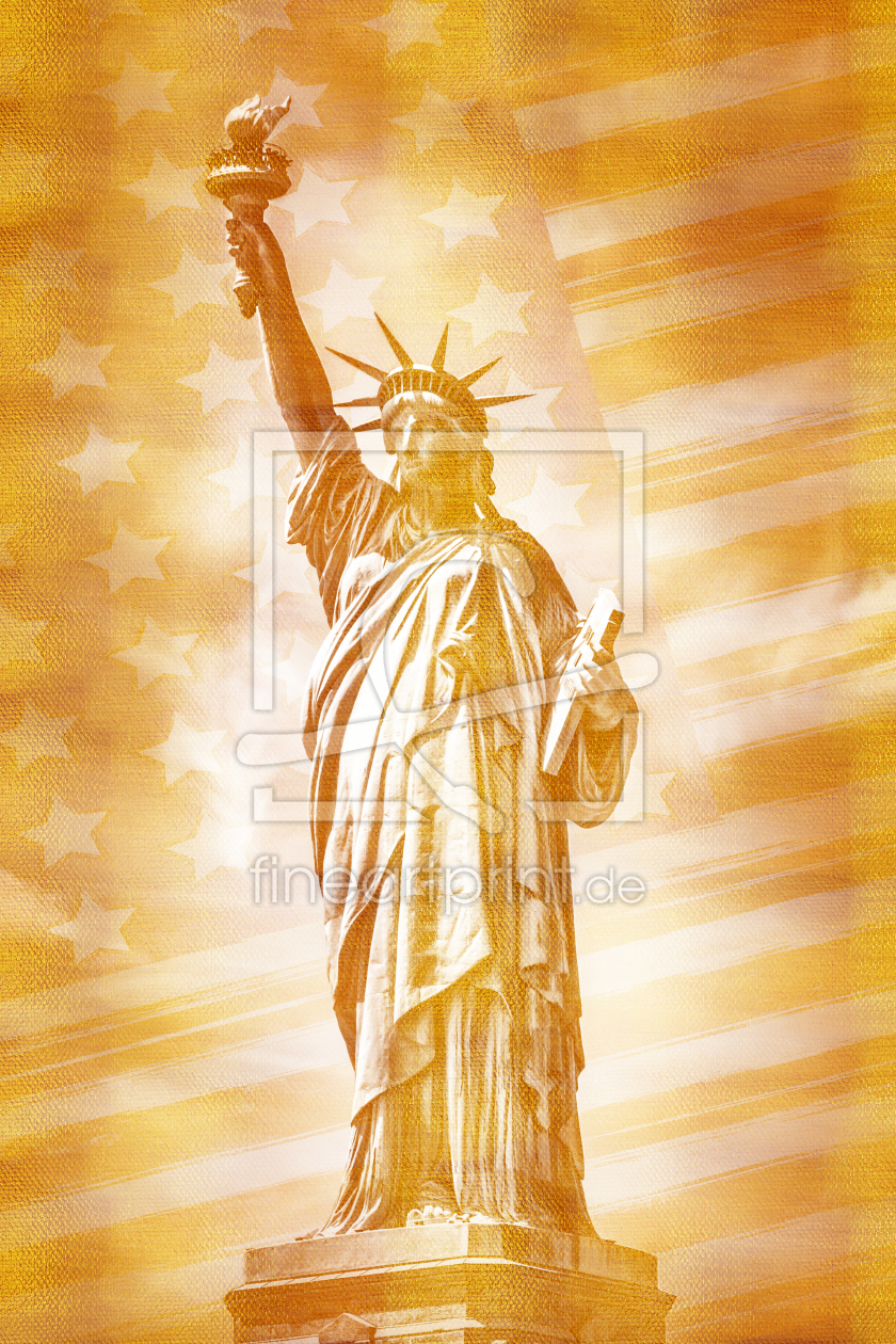 Bild-Nr.: 11959586 NEW YORK CITY Freiheitsstatue mit Flagge - gold erstellt von Melanie Viola