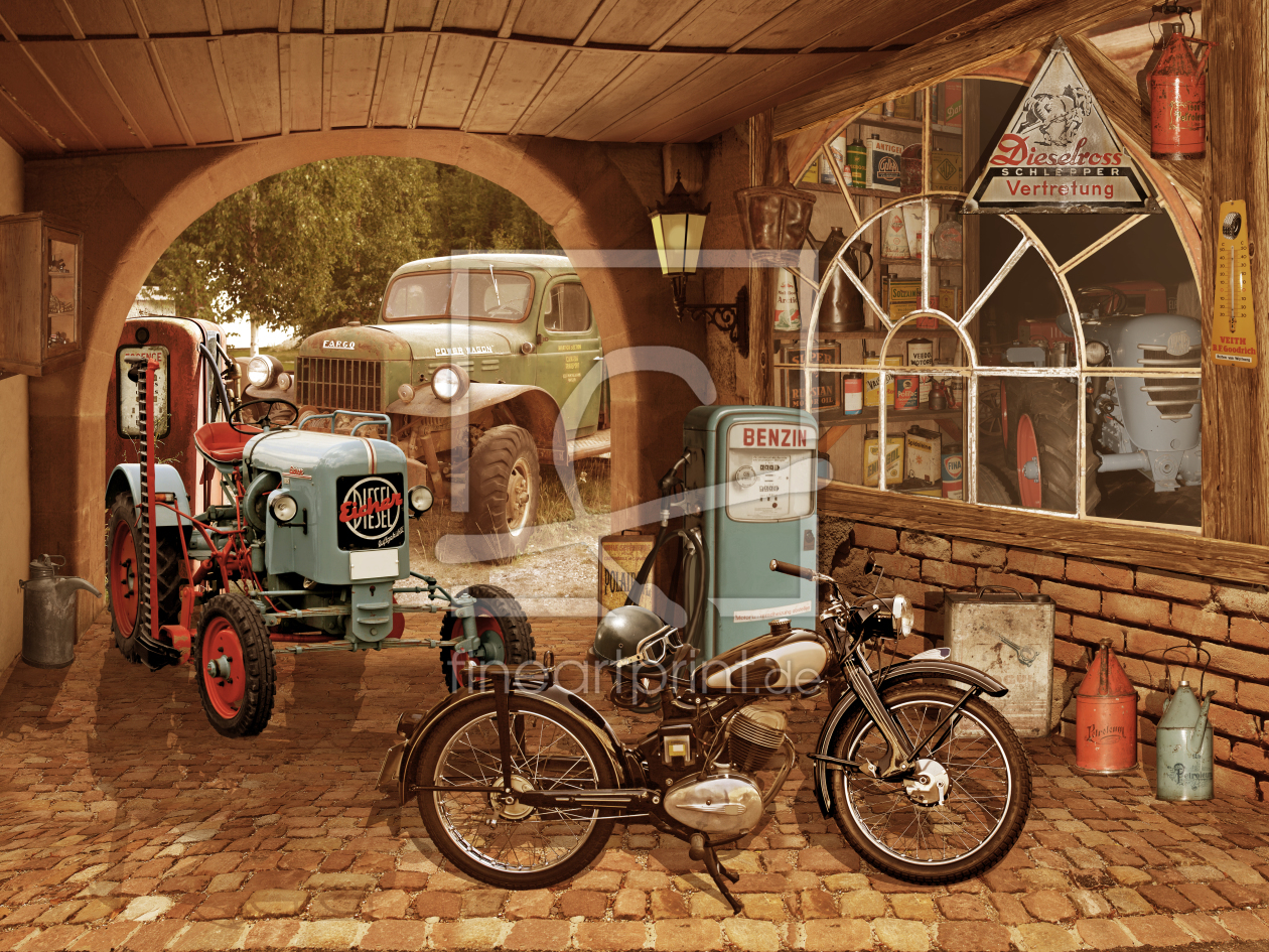Bild-Nr.: 11968845 Die Nostalgie Werkstatt mit Traktor und Motorrad erstellt von Mausopardia