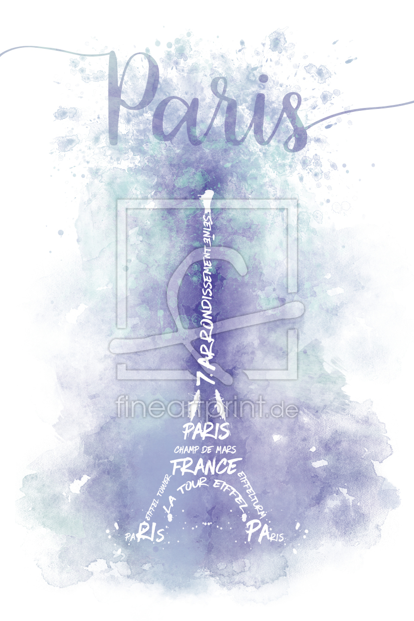 Bild-Nr.: 11984068 TEXTKUNST Eiffelturm Aquarell - violett und türkis erstellt von Melanie Viola
