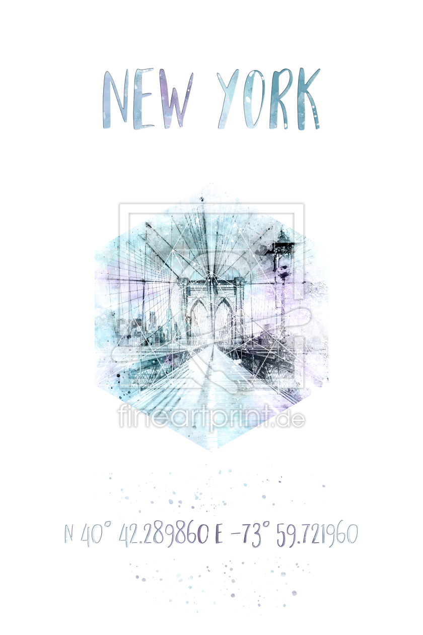 Bild-Nr.: 12020852 Koordinaten NYC Brooklyn Bridge - Aquarell erstellt von Melanie Viola