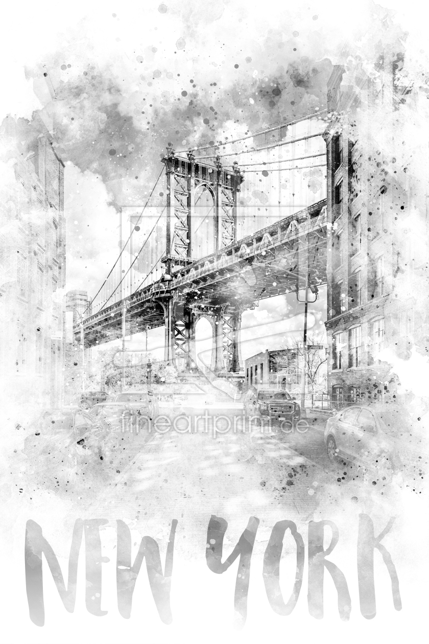 Bild-Nr.: 12028257 Monochrome Kunst NYC Manhattan Bridge - Aquarell erstellt von Melanie Viola