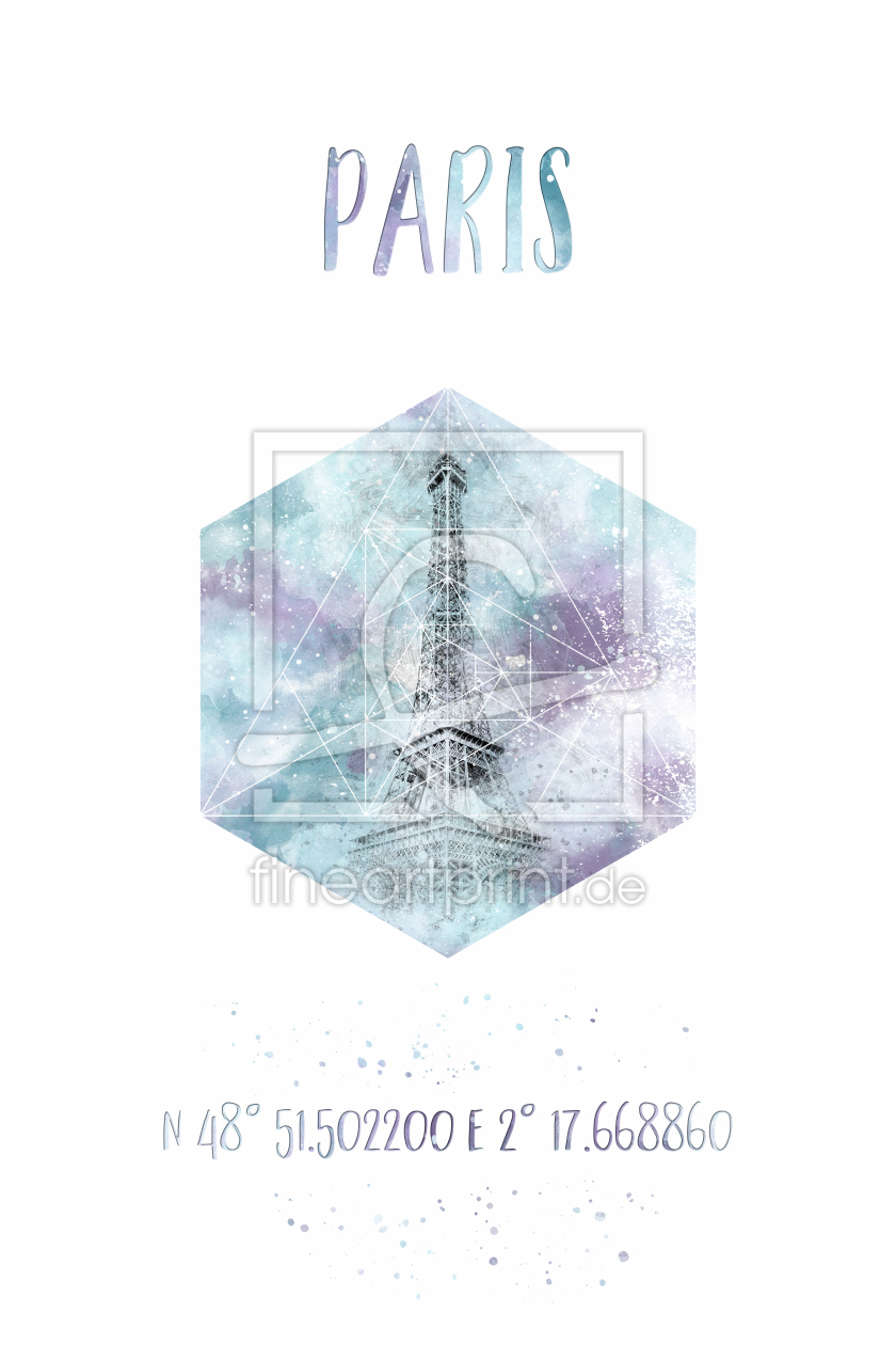 Bild-Nr.: 12040460 Koordinaten PARIS Eiffelturm - Aquarell erstellt von Melanie Viola