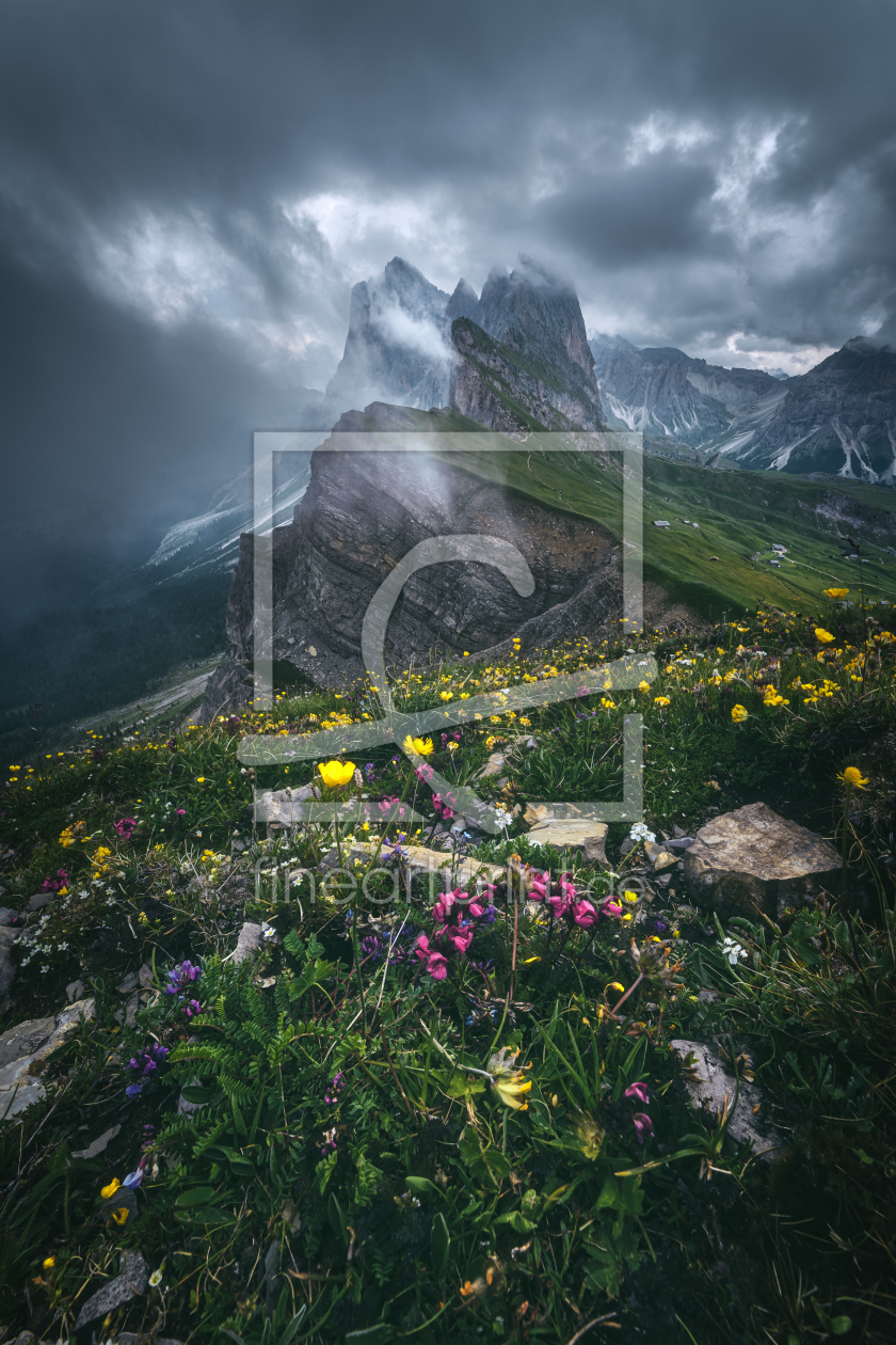 Bild-Nr.: 12244354 Dolomiten Seceda mit Geisler Gruppe bei Regen erstellt von Jean Claude Castor