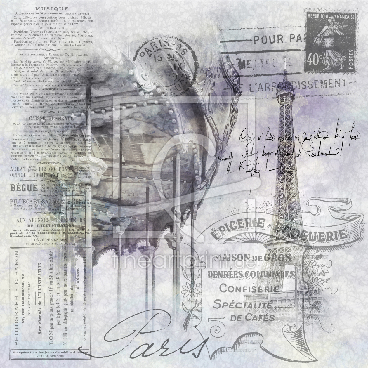 Bild-Nr.: 12283498 Paris Collage - Eiffelturm und Karussell erstellt von Melanie Viola
