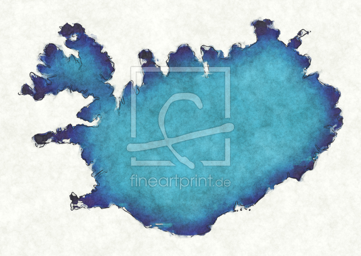 Bild-Nr.: 12418079 Island Landkarte in blauen Wasserfarben erstellt von imenhard