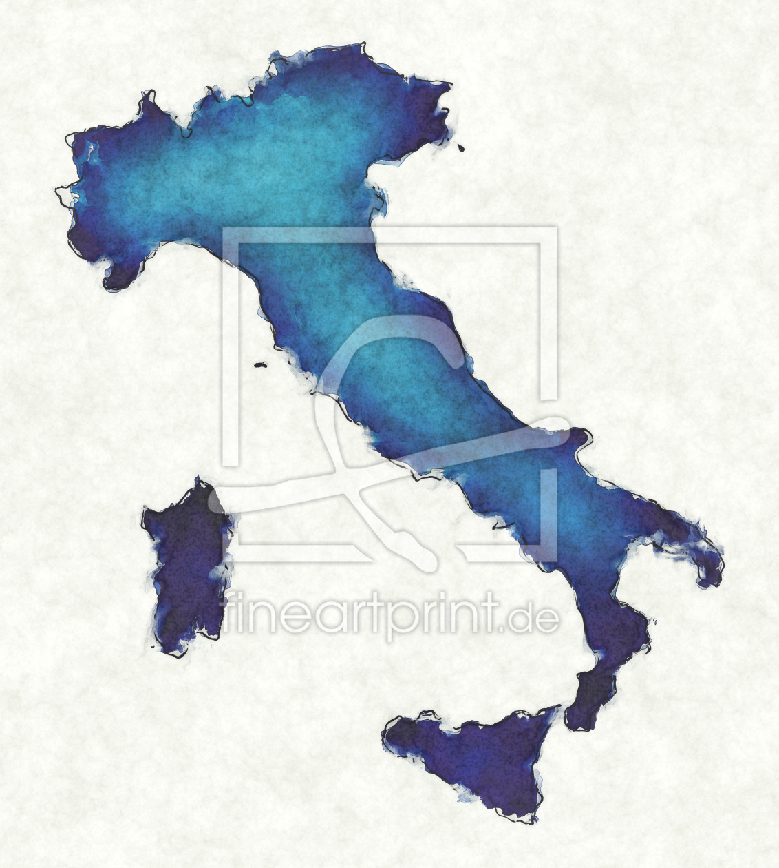 Bild-Nr.: 12423306 Italien Landkarte in blauen Wasserfarben erstellt von imenhard