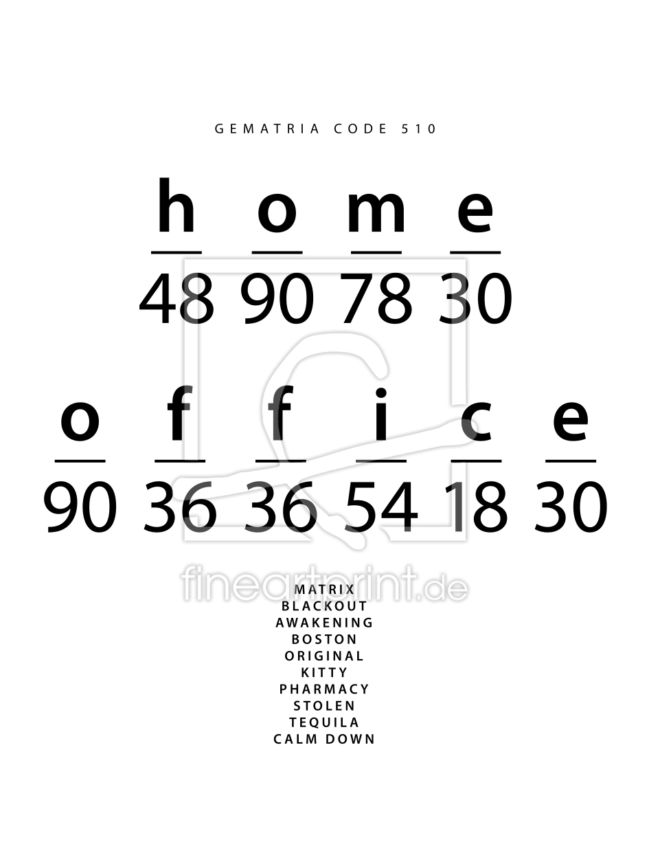 Bild-Nr.: 12423396 Homeoffice Wort Code in der englischen Gematria erstellt von imenhard