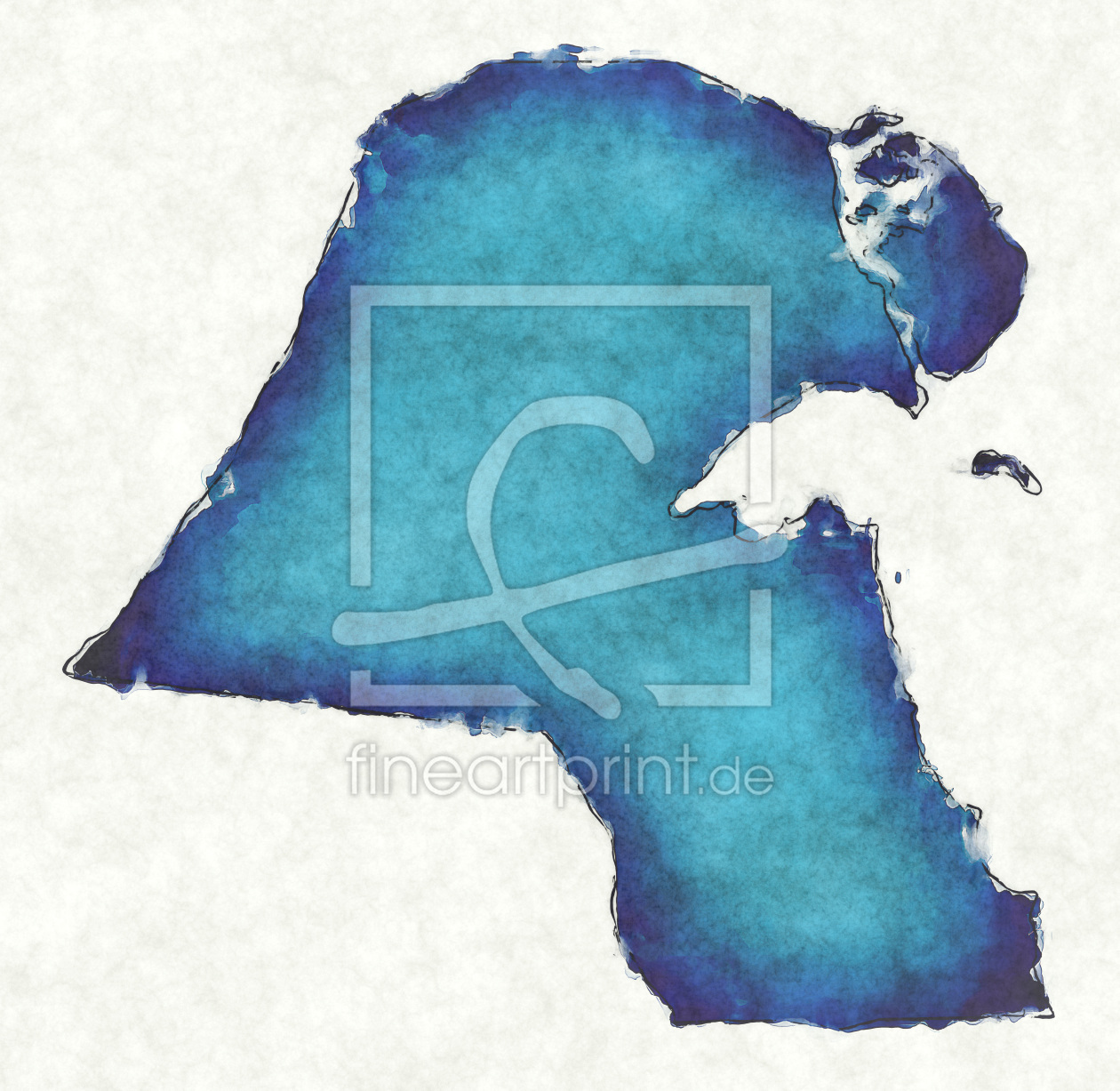 Bild-Nr.: 12425887 Kuwait Landkarte in blauen Wasserfarben erstellt von imenhard