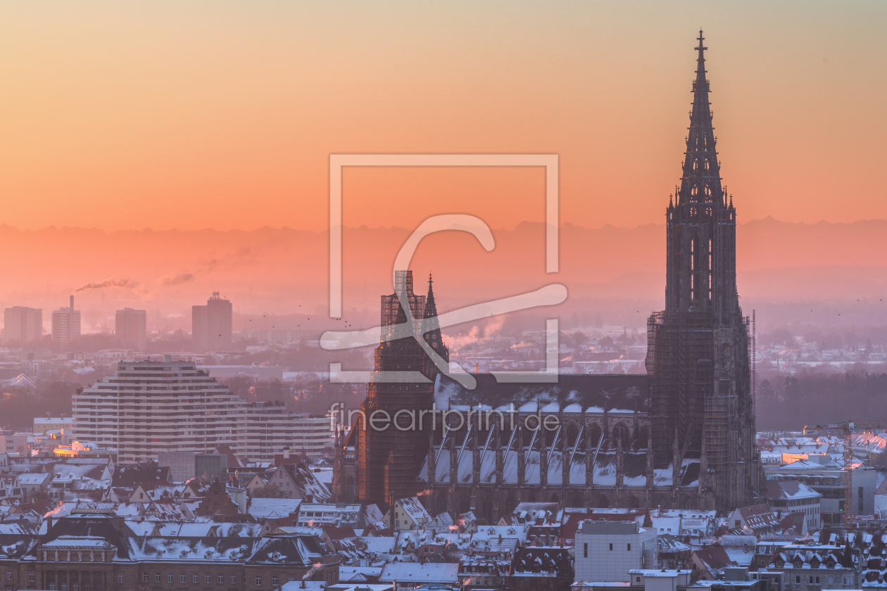 Bild-Nr.: 12667281 Stadt Ulm zum Sonnenaufgang mit Münster und Alpen erstellt von Pahmeier-Photography