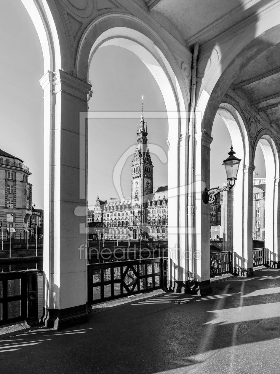 Bild-Nr.: 12696663 Alsterarkaden und Rathaus in Hamburg - monochrom  erstellt von dieterich