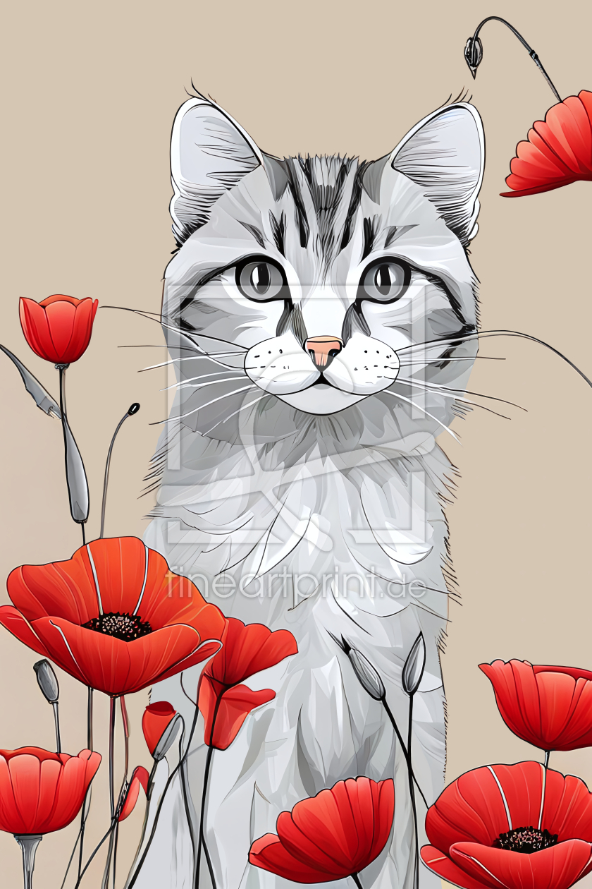 Bild-Nr.: 12734206 Katze mit Mohnblumen erstellt von Darlya