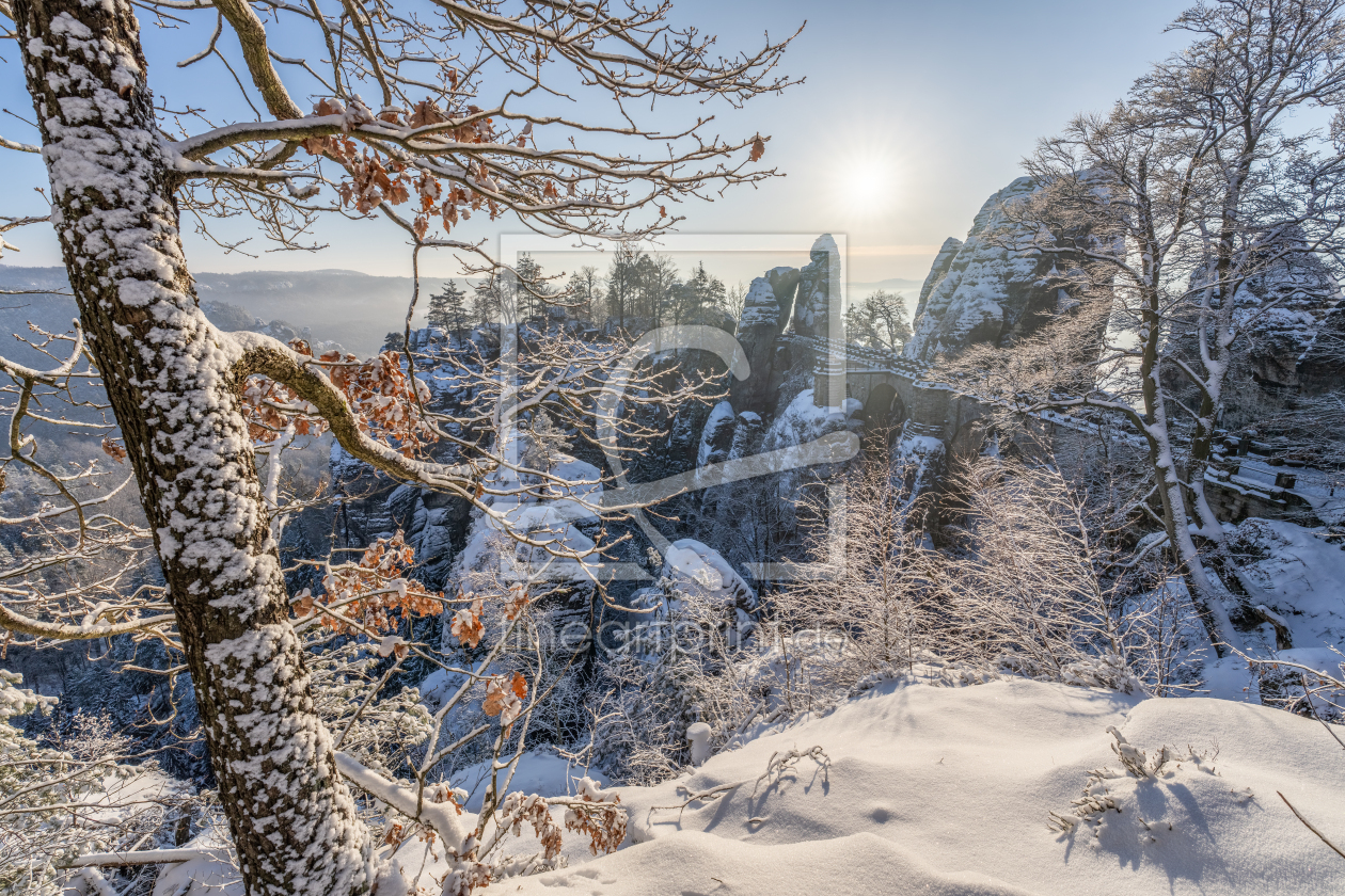 Bild-Nr.: 12811654 Basteibrücke Sonnenaufgang im Winter erstellt von eyetronic