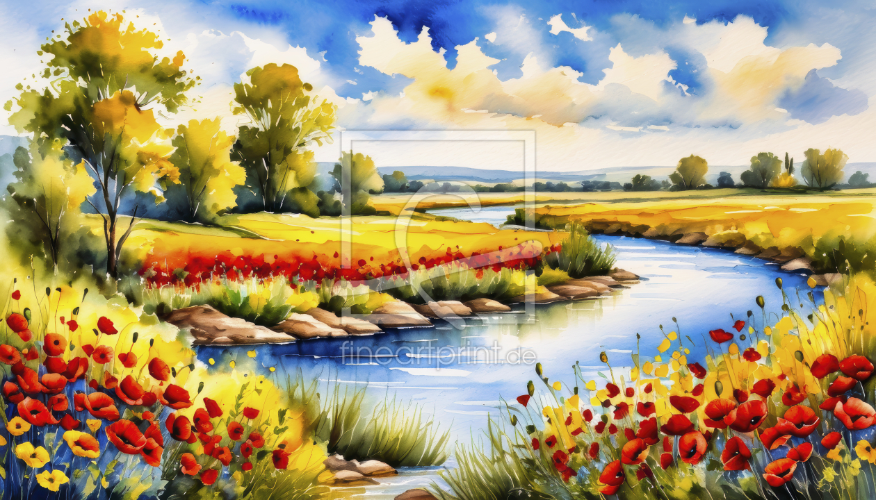 Bild-Nr.: 12836786 Flusslandschaft Wiese Mohn KI erstellt von XYRIUS