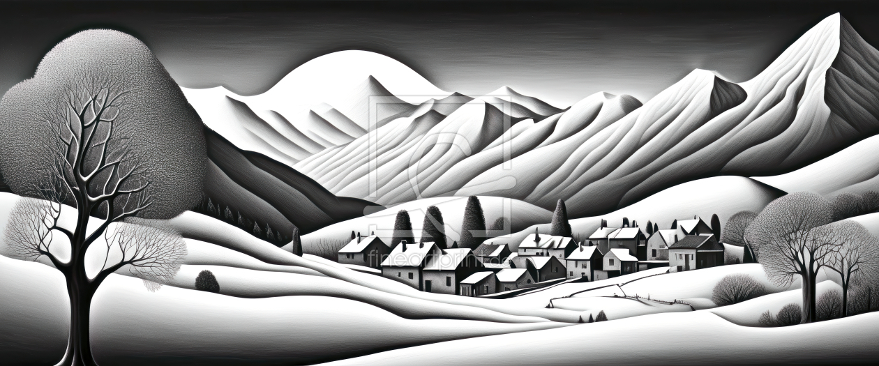 Bild-Nr.: 12843273 Berglandschaft mit Dorf KI erstellt von XYRIUS