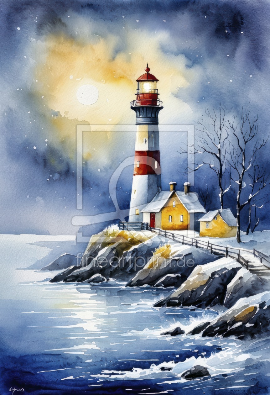 Bild-Nr.: 12852357 Leuchtturm im Winter KI erstellt von XYRIUS