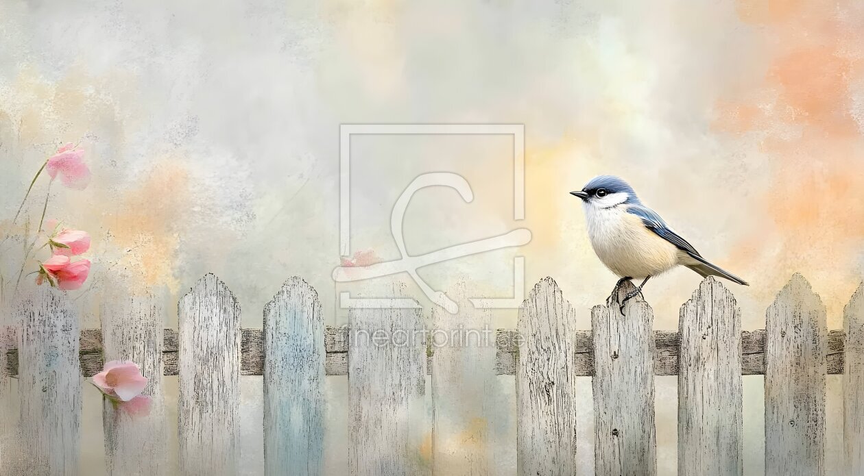 Bild-Nr.: 12883884 Vogel auf dem Gartenzaun KI erstellt von Heike  Hultsch