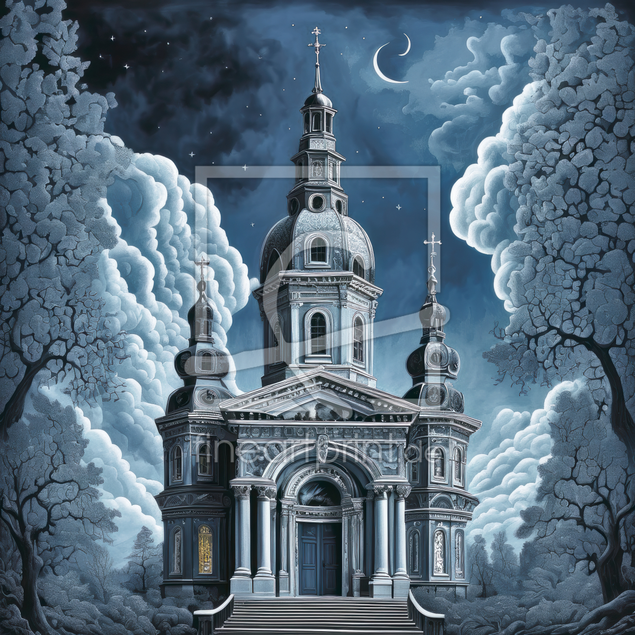 Bild-Nr.: 12892758 Blaue Kirche KI erstellt von XYRIUS