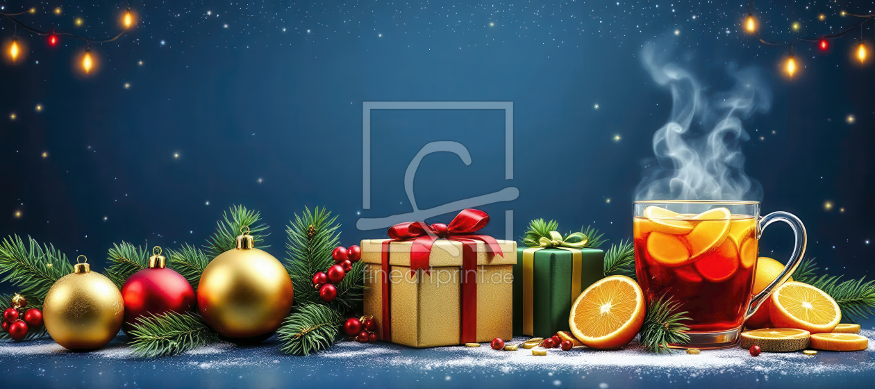 Bild-Nr.: 12921329 Weihnachtsbanner mit Geschenken und Punsch KI erstellt von XYRIUS