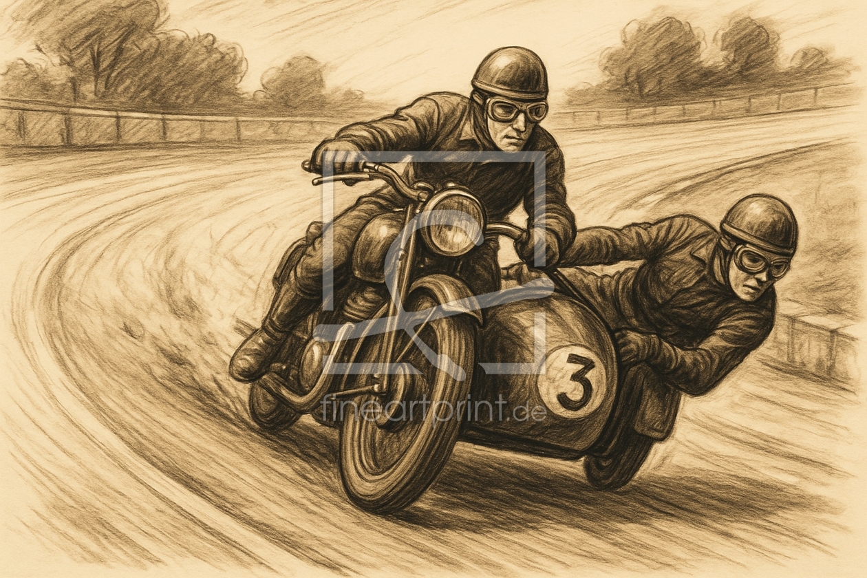 Bild-Nr.: 12933462 Historisches Motorrad-Renngespann KI erstellt von gabii40