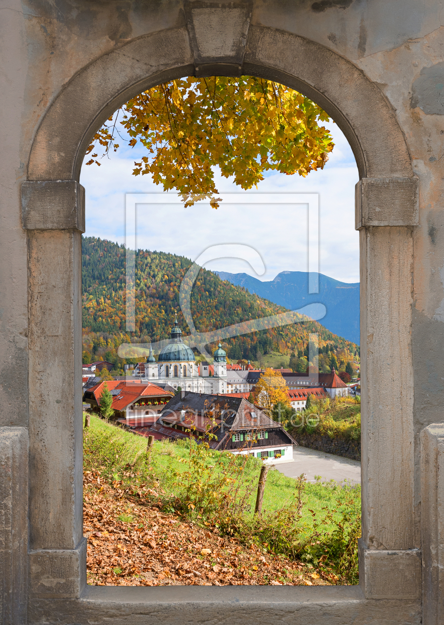 Bild-Nr.: 12936062 Rustikales Fenster mit Blick auf Kloster Ettal  erstellt von SusaZoom