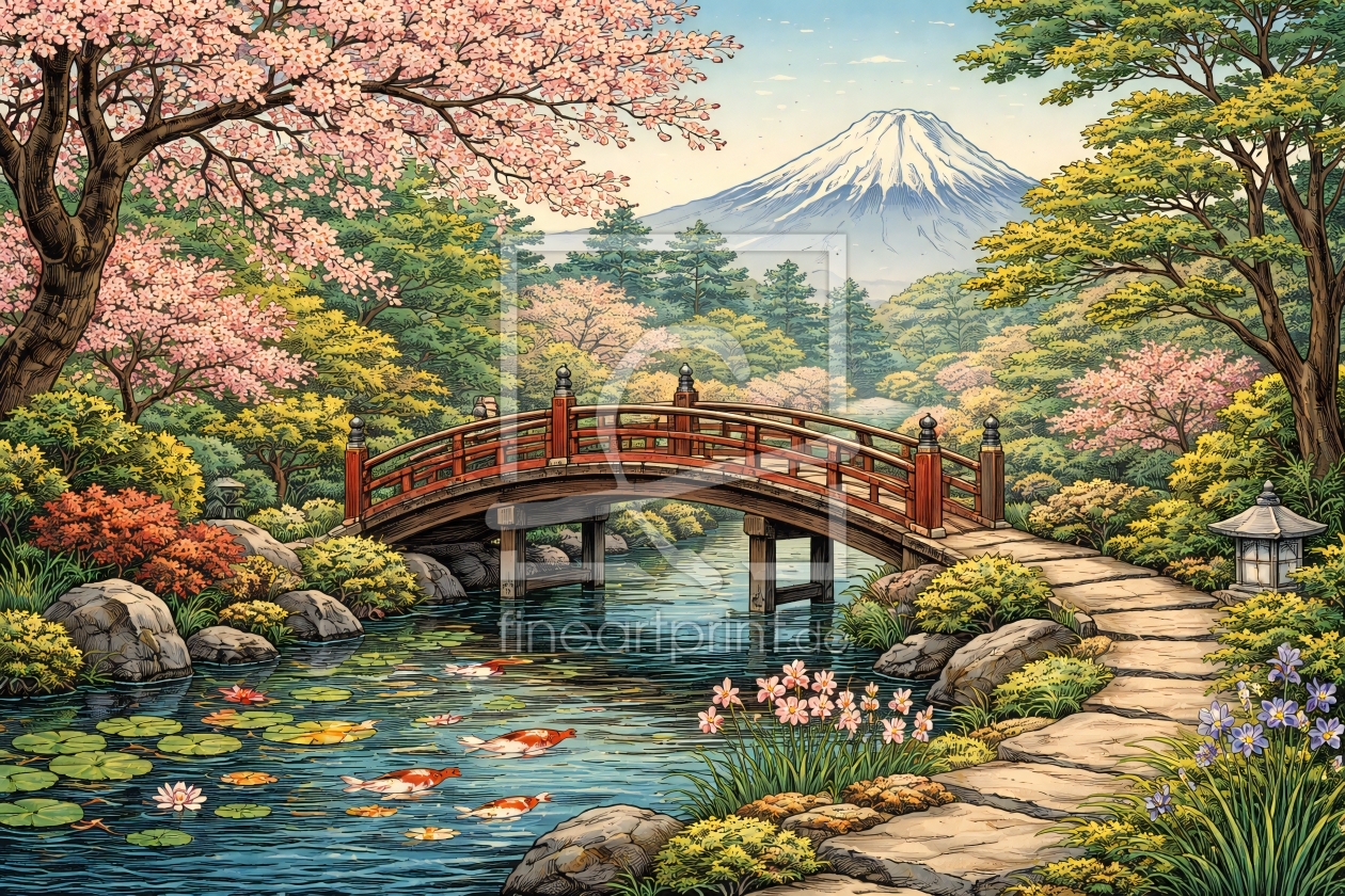 Bild-Nr.: 12939301 Japanischer Garten mit Blick auf den Fuji KI erstellt von gabii40